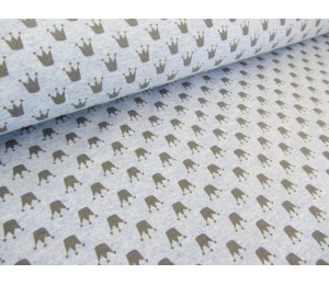 French Terry Sweat - kleine Kronen blau meliert